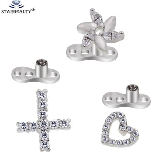 Heart Cross Flower Titanium Micro Skin Diver Dermal Piercing Titanium Top Dermal Anchor Jewelled Piercing Surface Body Jewelry