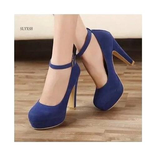 SLYXSH Women High Heels Plus Size fashion Pumps Flower Ankle Strap Shoes Female Two Piece Sexy Party Wedding Round head