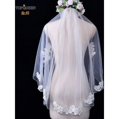 TOPQUEEN V78 Wedding Veil Tulle Transparent Elegant Bridal Veil One Tier White Ivory Bridal Veil Wedding Veils with Lace