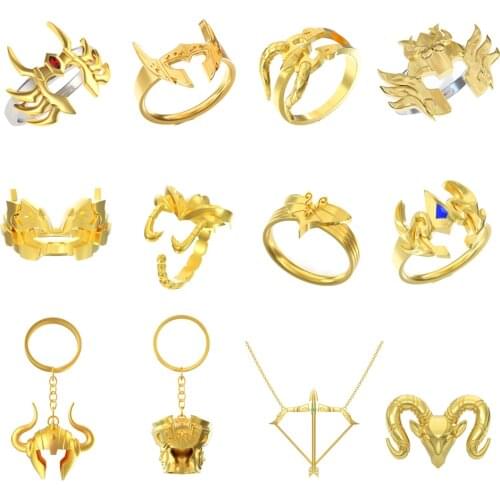 Xcoser Saint Seiya Rings Keychains Anime Cosplay Necklace Pendants Badage Jewelry Set Costume Props Zinc Alloy 12 constellations