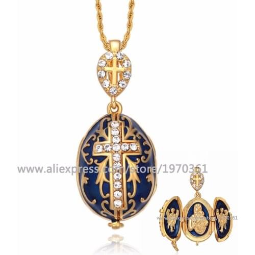 YAFFIL Egg Pendant Necklace Cross Handmade Vintage Jewelry Enamel Jesus Luxury Charm Crystal Rhinestone Piercing Gifts To Women