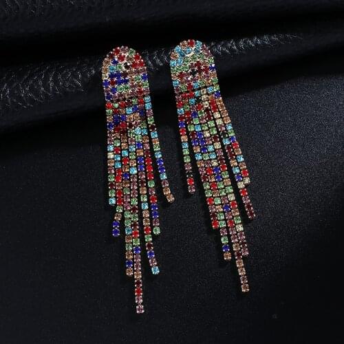 Women Rhinestone Long Chain Tassel Earrings Hot Sale Fashion Wedding Bridal Dangle Earrings Jewelry Ladys Accessories E644