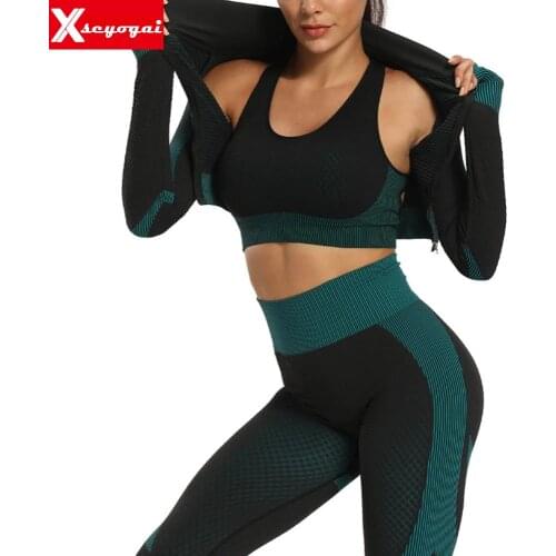 Ladies Seamless Yoga Suit Fitness High Waist Leggings Long Sleeve Top Sports Bra Running Workout Workout Clothes