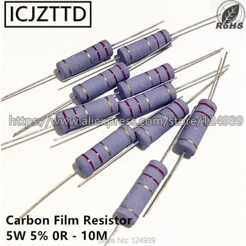 100pcs/bag 5w 5% 5W Carbon Film Resistor 5% 220K 240K 270K 300K 330K 360K 390K 430K 470K 510K 560K 620K 680K 750K 820K 910K 1M