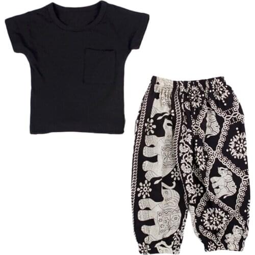 Summer 2017 Fashion Girls Clothing Sets Cotton Short T shirt + Elephant flying squirrel Harem Pants 2pcs Suits Baby Girl Clothes