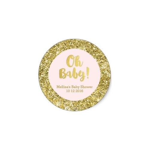 3.8cm Gold Pink Baby Shower Oh Baby Favor Sticker