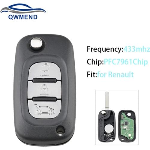 3 Buttons Remote Car Key for Renault Megane III 3 / Scenic III 3 / Fluence 2009-2015 Smart Flip Key for Car PFC7961 Chip 433mhz