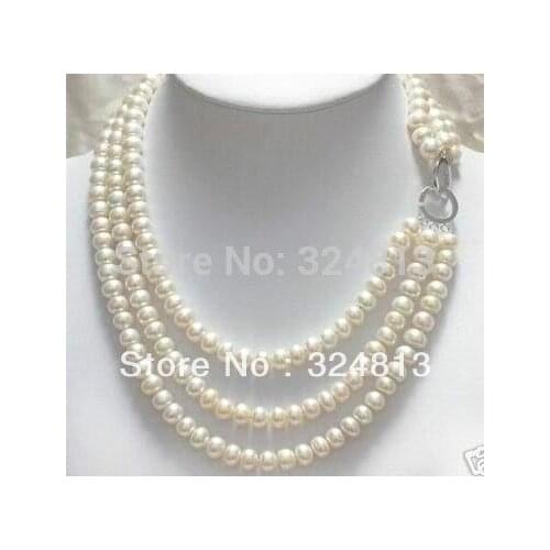 3 rows 7-8mm White Akoya Cultured Pearl necklace