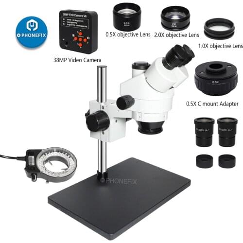 38MP HDMI VGA Video Camera Industrial 3.5X-90X Simul-Focal Trinocular Stereo Microscope Soldering PCB Phone Jewelry Repair Kit