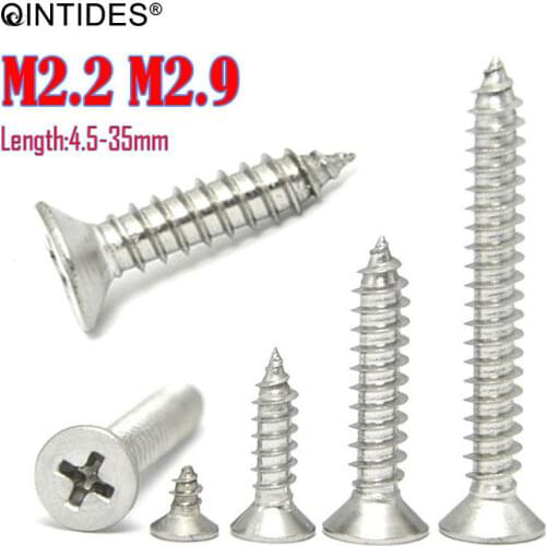 QINTIDES M1--M2.9 Screw Cross Recessed Countersunk Head Self-tapping Screws 304 Stainless Steel Flat Screws