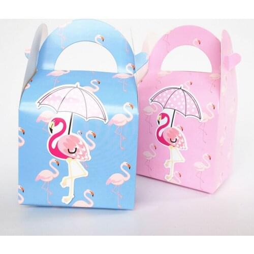 6 pcs/lot Flamingo Cartoon Candy Bag Kids Birthday Party Decorations Paper Gift Boxes For Guest Baby Shower Supplies