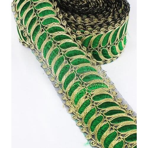 7yards Gold Green African Cord Applique Lace Fabric Trim Patches Embroidred Motif Venise Sew On DIY Design Sewing T1467