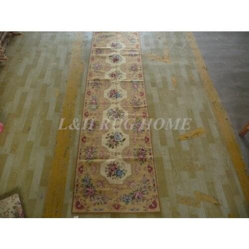 Free shipping 2.5'x10' Runner Handmade Floral English Garden Blue Roses Wool Needlepoint Rug