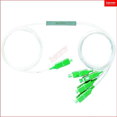 Free Shipping 5PCS/Lot 1x4 0.9mm SC APC Fiber Optic PLC Splitter Steel Tube Cable 4Way Optical PLC Splitter