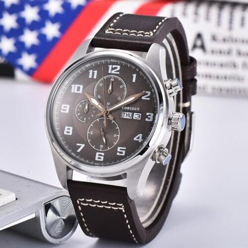 CORGEUT Men Business Watches Dual Calendar Luminous Waterproof Top Quartz Luxury Brand Wristwatch Male Clock Relogio Masculino