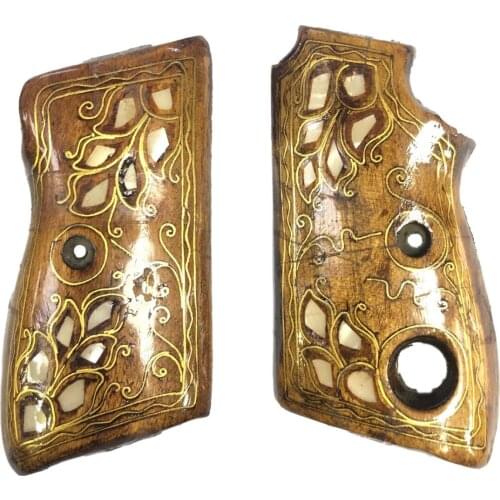 Button Beretta Compatible Pearl Inlaid Wooden Grip