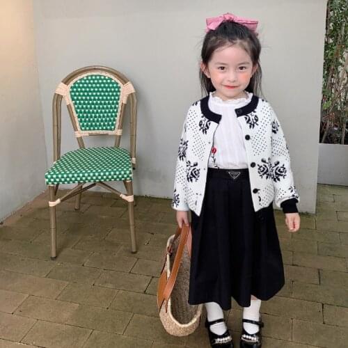 Childrens Coat 2021 Autumn New Girls' Cute Temperament Printed Cardigan Childrens Casual Single Breasted Top