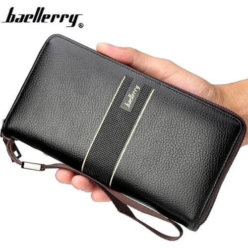 Brand Long Design Wallet Men Card Holder PU Leather Zipper High Capacity Hand Strap Men Wallets Luxurious Business Solid Purses
