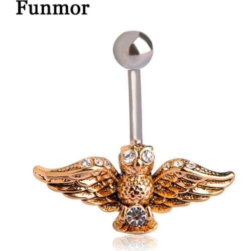 Funmor Punk Owl Navel Ring Belly Button Rings 1.6mm Barbell Sexy Surgical Steel Belly Piercing Animal Navel Piercings Jewelry