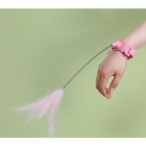 Faux Feather Cat Teaser Wand Interactive Cat Toy Kitten Teaser Sitck With Collar Cat Spring Toy Pet Training Toy Cat Favor