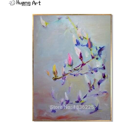 Magnolia Flower Oil Painting for Home Decoration 100% Hand-painted Purple Flower Tree Impression Oil Paintings on Canvas Art