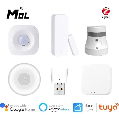 MOL Zigbee Smart Home Family suit Kit Hub / Window Door Sensor/ Body Sensor/ Smoke Sensor Wireless Switch Zigbee Security Kit
