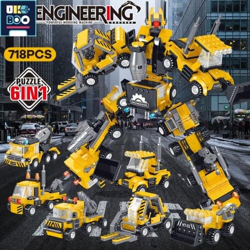 UKBOO 718PCS 6IN1 City Transformation Robot Engineering Mecha Building Blocks Set Truck Car Bricks Construction Toy for Children