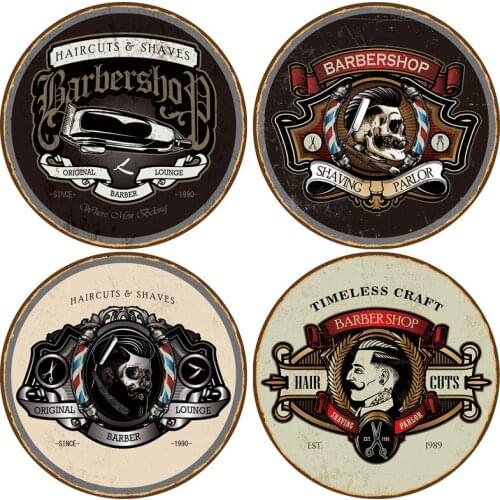 New Syle Retro Round Metal Barber Shop Plaque Garage Craft Painting Bar Pub Restaurant Room Iron Poster Wall Tin Sign Decor