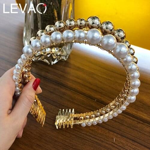 Levao 3cm Big Pearls Headband Women Wedding Bridal Hair Accessories Hairband Hair Hoop Girls Headwear Wedding Pearl Jewelry