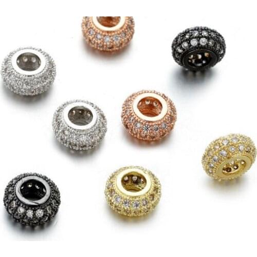 0.8*0.4cm Wheel hole micro pave cz zircon cubic zirconia beads metal copper Crystal bracelet making silver gold plated iui9iyh