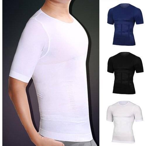 Mens Shaper Cooling T-Shirt with Short Sleeve Shirt Top Body Shaper Net Nylon Compression T-shirts M2