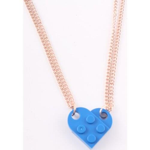 2pcs Heart Rose Gold Necklaces Set - Brick Block Necklace for Couples Friendship Girlfriend Couples Valentines Day BFF