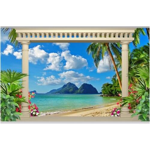 Wall paper 3 d custom mural on the wall Roman Column Island Beach Seascape home decor photo wallpaper in the living room