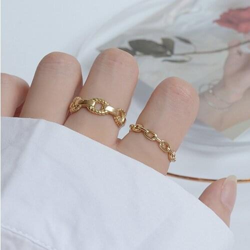 Delicate Jewelry 14K Real Gold Adjustable Rings for Women Simple Style Pierced Engagement Rings Set