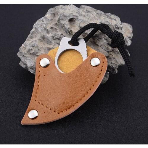 Outdoor Camping Carabiner Survival Finger Claw Knife Hook Fixed Ring Card EDC Tool Mini Pocket Knife with Leather Sheath