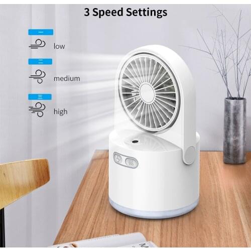2 in 1 Portable Fan with 300ml Mini Humidifier USB 7 Color LED Light Mini Fan 3 Speed Desktop Air Misting Fan for Bedroom Office