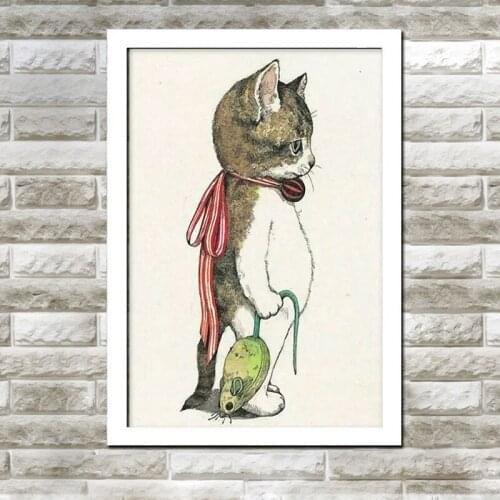 Nordic Posters and Prints Kids Room Decoration Nordic Style Cartoon Cat Mouse Home Decor Wall Pictures Canvas Prints HY102