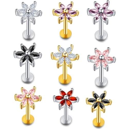 TIANCIFBYJS Wholesales Zircon Ear Cartilage Earrings Tragus Piercing Lip Labret Ring Helix Barbell Body Jewelry Daith Jewelry