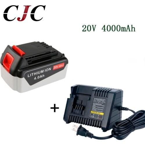 20V Li-ion 4000mAh Rechargeable Power Tool Replacement Battery for BLACK & DECKER LB20 LBX20 LBXR20 + Charger