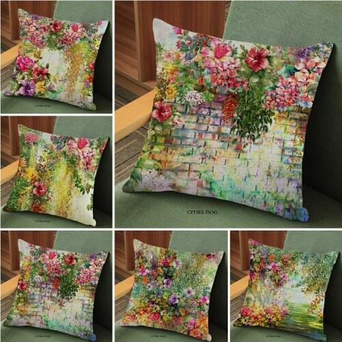 Vintage flower wall oil painting Pillow Cushion Cover linen Home living room Sofa Throw Pillows case Cushions Covers Decor