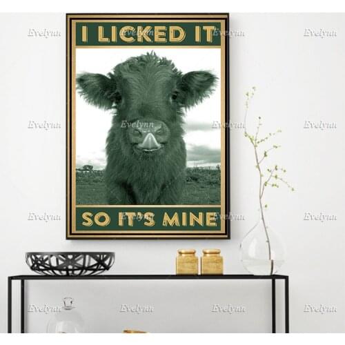 I Licked It So Its Mine, Baby Cow Vintage Poster,Funny Cow Art Print,Cow Lovers Gift, Farmer Home Decor Prints Wall Art Canvas