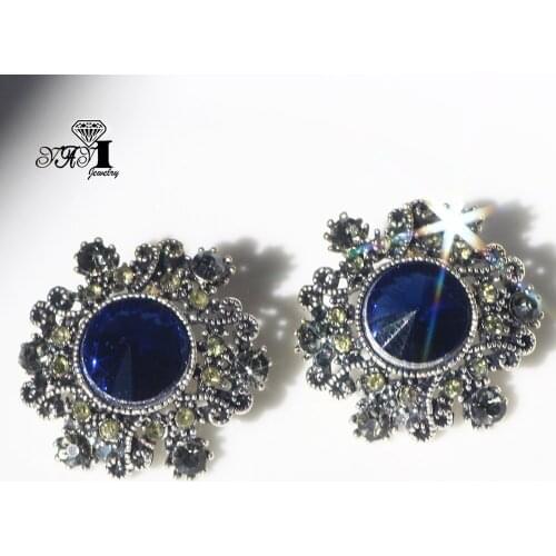 YaYi Jewelry Fashion Blue Glass Rhinestone Dangle Crystal Earring Girls Lady Womens long Ear Studs Hoop Gem Earrings Gift