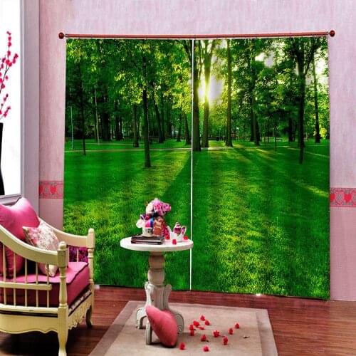 Green tree 3D Curtain Custom Luxury For Living room Bed room Blackout Window Drapes Indoor Decor Set (Left and right side)