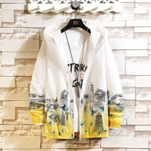 Womens Hooded Jackets 2021 Summer Causal Thin Print Windbreaker Women Basic Jackets Coats Zipper Lightweight Jackets Famale