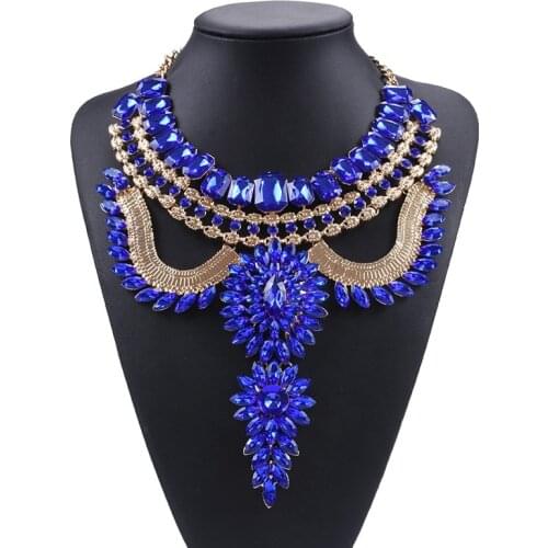 Blue Crystal Statement Necklace Women New Charm Big Layered Chokers Necklaces Ethnic Pendants Jewelry Wholesale