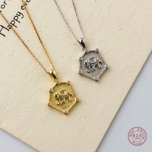 925 Sterling Silver Relief Elephant Geometric Pendant Necklace Women Simple Fashion Summer Dress Jewelry Accessories