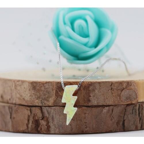 1pc 2020 Summer light yellow 5.5*12.5mm Lightning Bolt Opal Pendant Necklace Synthetic Opal Lightning Necklace with 925 silver