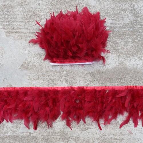10-15 CM Burgundy Red Turkey Feathers Trim For Wedding Dress Decoration Marabou Plumes on Fringe 2 Meter Clothing Accessories