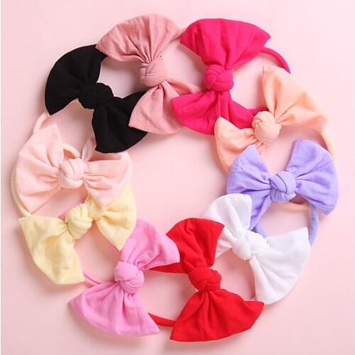 10pcs/lot New Soild Girls Bows Hair Accessories Infants Baby Girls Knotbow Nylon Headbands Soft Stretchy Skinny Head Wraps