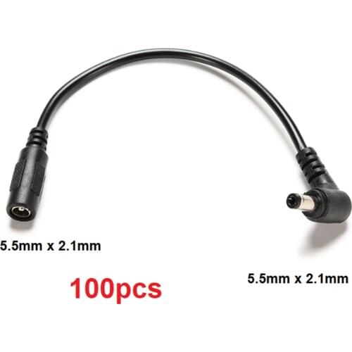 100PCS DC Power Plug Cable 5.5 x 2.1mm Male 90 Degree Right Angle To 5.5 x 2.1mm Female Adapter Extension Cable Cord